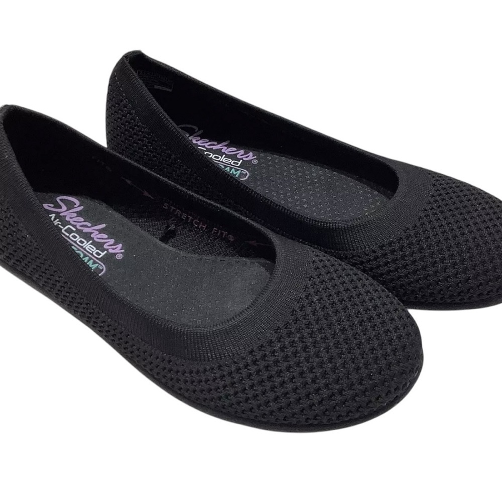 SKECHERS Women's Size 7 Cleo Sport What A Move Flat Black Ballet Shoes 158198